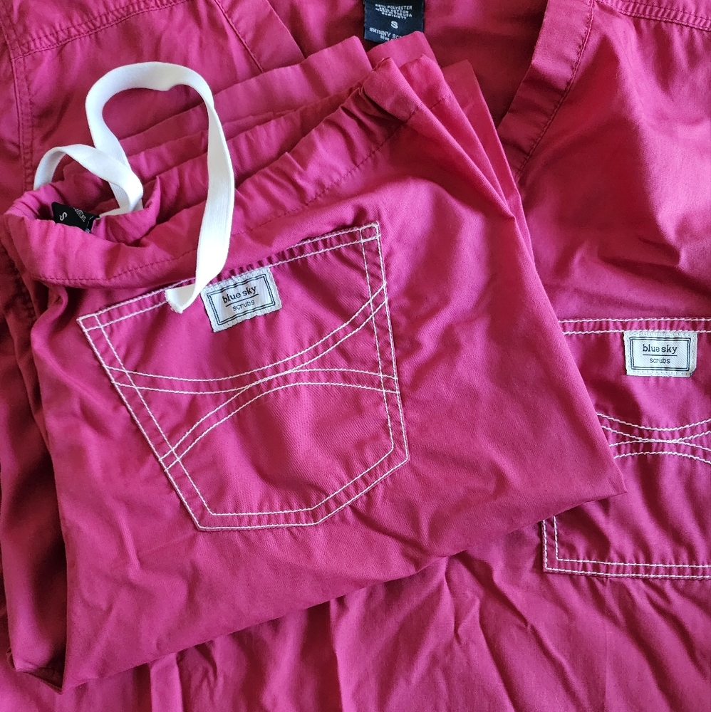 Blue Sky Scrubs Shelby Top & Bottom Set, Pink